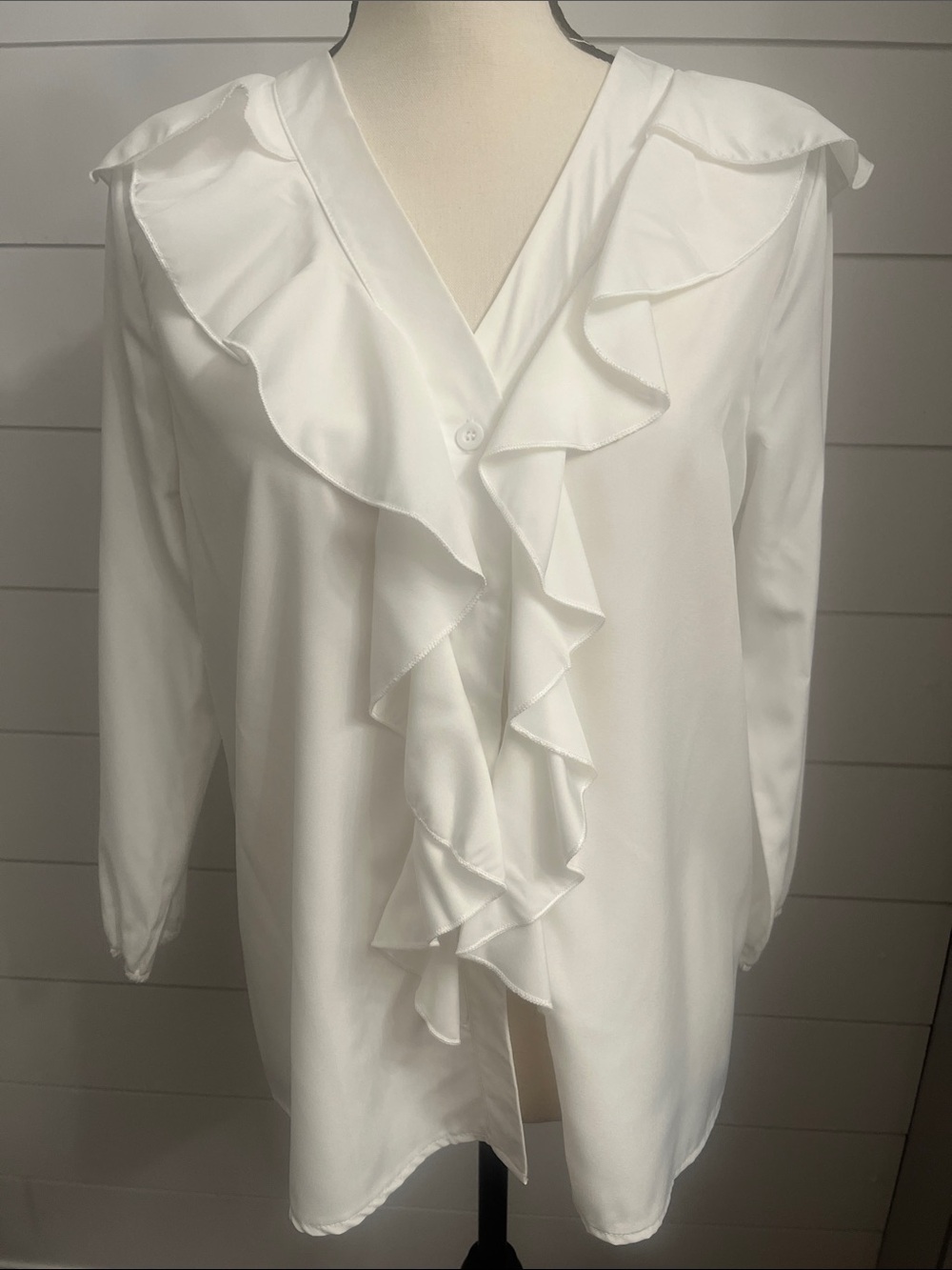 White Ruffle Front Blouse
